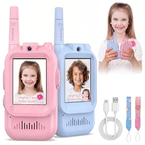 Walkie Talkies for Kids Pack of 2, Rechargeable Long Range Two Way Radios Toys for Boys Girls Age 3-5, Outdoor Adventure Camping Hiking, Birthday with Pink Blue Design - Image 1