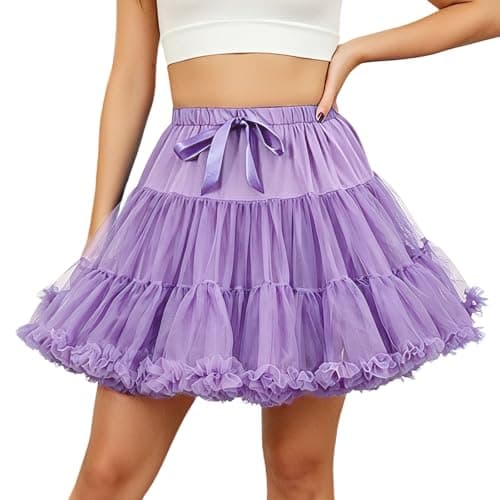 Women's Elastic Waist Chiffon Petticoat Puffy Tutu Tulle Skirt Princess Ballet Dance Pettiskirts Underskirt (Purple) One Size Short - Image 1