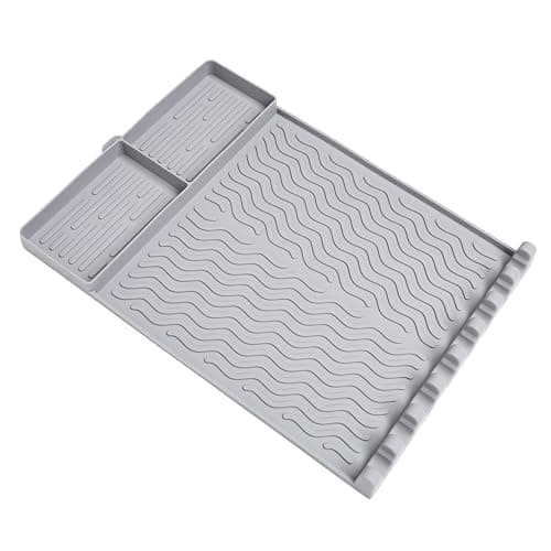 Full-Size Silicone Griddle Mat for Flat Top Grills, Heat Resistant Spatula Holder with Grease Drip Pan, Outdoor Cooking Counter Protector, Gray - Image 1