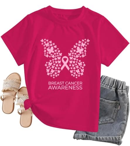 Breast Cancer Awareness Shirt Women, Pink Butterfly Tee, Breast Cancer Gift,Pink Ribbon T Shirt, Cancer Survivor Tee - Image 1