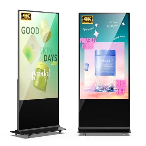 65 Inch 4K Digital Signage Display, Indoor Floor Standing Advertising Display Kiosk Android System,Commercial LCD Totem Support HDMI-in,Free Customization Stickers and Lifetime CMS System(Black)