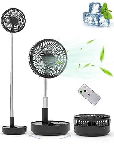 Primevolve Portable Fan, |21H Battery|7200mAh Rechargeable Oscillating Fan with Remote, Foldable Telescopic 7.7" for Travel Camping Cruise Hotel Bedroom, Black - Image 1