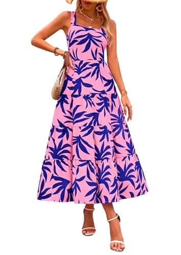 PRETTYGARDEN Women's Summer Floral Maxi Dress Sleeveless Smocked Ruffle Long Flowy Beach Vacation Boho Sundresses (Floral Pink Blue,XX-Large) - Image 1