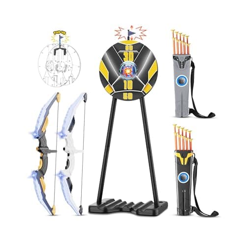 2 Pack Bow and Arrow for Kids, LED Light Up Archery Set with 20 Suction Cup Arrows&2 Quivers Indoor Outdoor Games for Kids Ages 4-8 8-12 Birthday Gifts Toys for 5 6 7 8 9 10 11 12 Year Old Boys Girls - Image 1