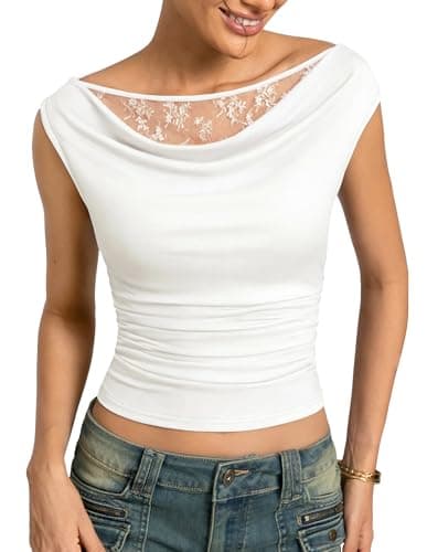 Kate Kasin Womens Off The Shoulder Tops, Summer Cowl Neck Slim Fit Top, Y2K Going Out Shirts Outfits 2026 White - Image 1