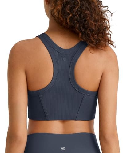 G4Free Racerback Tank Tops for Women Racerback Crew Neck with Built in Bras Crop Length Camisoles Workout Casual Yoga Tank Top(Dark Navy,XL) - Image 1