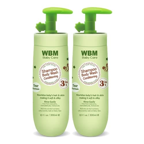 WBM Care 3-in-1 Baby Shampoo, Body Wash & Conditioner (10 oz, Pack of 2) offers a gentle, nourishing formula for baby’s hair and skin, Tear-free and hypoallergenic - Image 1
