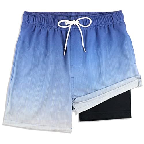 MILANKERR Men Swim Trunks with Compression Liner,Men Bathing Suits with Boxer Brief Lining 5.5 Inch Inseam Shorts(Blue Green,Large) - Image 1