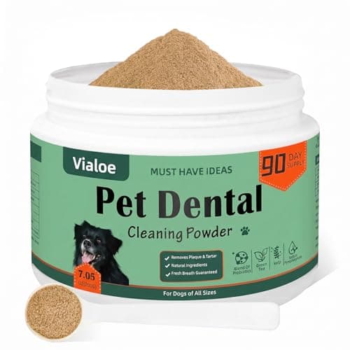Vialoe Dog Teeth Cleaning Powder 200g – Enzymatic Plaque & Tartar Remover with Probiotics 0.5B CFU – Natural Brown Algae & Green Tea for Fresh Breath – Dental Powder for All Dogs, 90-Day Supply - Image 1