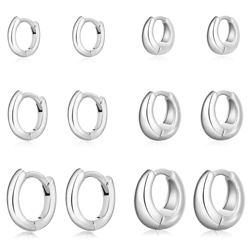 Wgoud Small Gold Hoop Earrings Set for Women, 6 Pairs 14K Gold Plated Hypoallergenic Lightweight Huggie Hoops Earrings, Trendy Cartilage Cubic Zirconia Earrings for Women Gifts. (01Silver) - Image 1