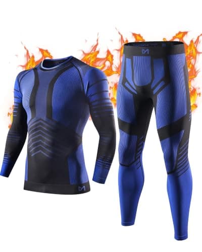 MeetHoo Mens Thermal Underwear Set Seamless Fleece Lined Base Layer Sports Long Johns Winter Gear Running Skiing Blue
