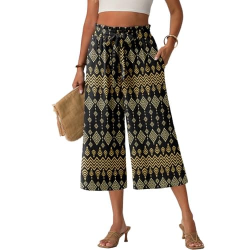 Lepunuo Wide Leg Boho Gaucho Capris Summer Casual Pants Capri for Womens Flowy Gauze Slack Womans Linen Dressy Summer Cropped Trousers Women Palazzo - Image 1