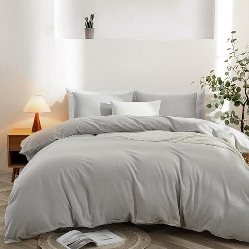 Oli Anderson Queen Duvet Cover, Cotton Linen Blend, 3 Pieces, Linen Grey - Image 1