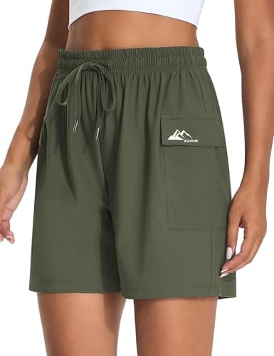 EZRUN Women's 5" Hiking Shorts Lightweight Quick Dry Athletic Shorts with Pockets Casual Golf Summer Cool Water Resistant (Army Green,XS) - Image 1