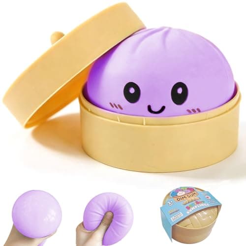 Dumpling Squishy Stress Ball, JHSRVER Mystery Dumpling Squishies, Dumplings Stretchy Desk Toy, Handmade Squeeze Toys, Bun Dough Sensory Fidget Toy with a Steame (Purple) - Image 1