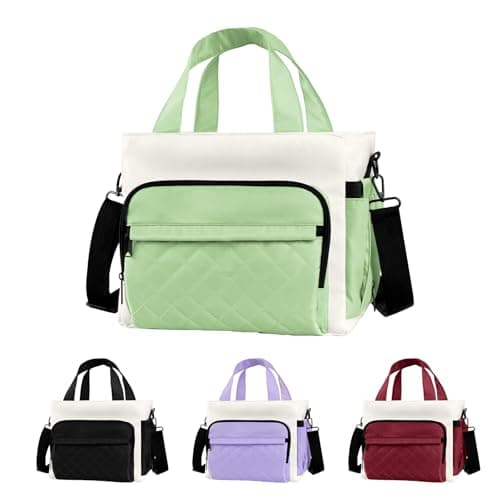 Women's Insulated Lunch Box Bag - Stylish Tote Design, Leakproof Waterproof Lunch Cooler, Large Lunch Tote Bags for Work Commute & Dates (White-Green) - Image 1