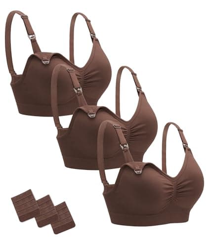 Stelle Nursing Bras Maternity Bra for Breastfeeding Pregnancy Wireless Bralette with Pads, Extenders (3 Cocoa,L) - Image 1