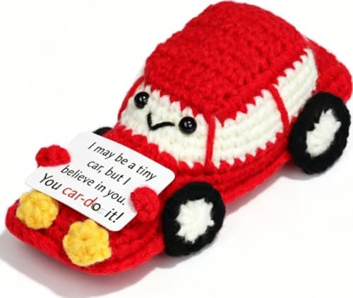 Car Lover Crochet Gifts for Men - 'You car-do it' Positive Gifts for Son Father Boyfriend Husband Brother Grandpa Boss Guys Birthday Party Presents, Funny Racing Car with Inspirational Support Cards - Image 1