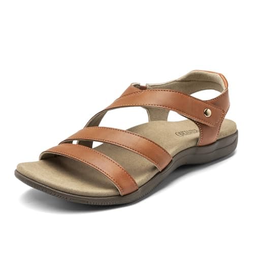 Rihero Arch Support Sandals Women's Orthopedic Comfortable Walking Casual Orthotic Flat Sandals for Summer Beach Tan Tan Size 10 - Image 1