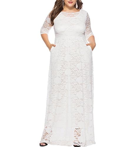Eternatastic Womens Floral Lace 2/3 Sleeves Maxi Dress Evening Party Long Dress 6XL White - Image 1