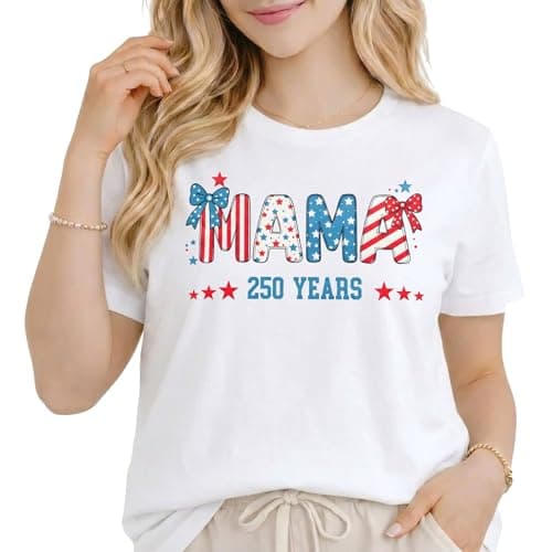 Womens 4th of July Shirts Mama 250 Years American Flag Tees Patriotic Tops Summer Casual Short Sleeve - Image 1