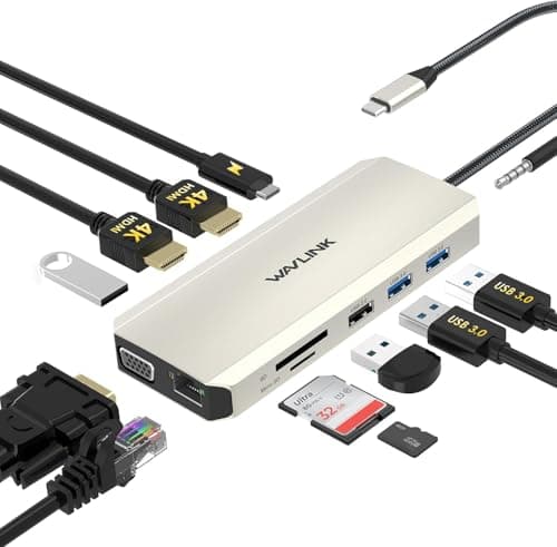 WAVLINK USB C Docking Station Dual Monitor for Dell HP Surface Lenovo Laptop, Triple Display USB-C Hub Multiport Adapter Dongle with 2 HDMI, VGA, Ethernet,100W PD, 5 USB, SD/TF Card Reader,Audio - Image 1
