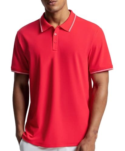 BRXL Mens Polo Shirts Breathable Lightweight Short Sleeve Golf Shirts Red - Image 1