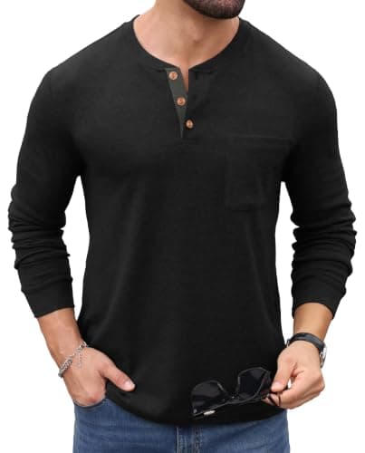 Sailwind Men's Henley Shirts Long Sleeve Button T-Shirt Casual Fashion Pullover Shirt with Pocket Black - Image 1