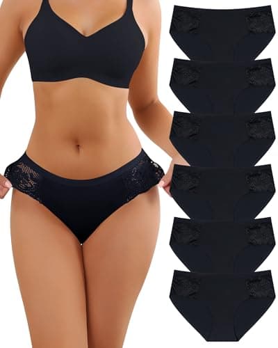LEVAO Seamless Underwear for Women Lace Cheeky Bikini No Show Hipster Soft Cute Panties 6 Pack S-XXL - Image 1