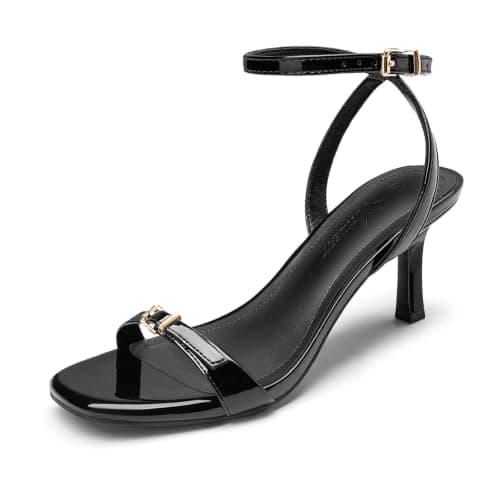 Athlefit Black Kitten Heels for Women Dressy Square Open Toe Stiletto Heels Ankle Strap Graduation Prom Party Dress Heeled Sandals Size 9 - Image 1
