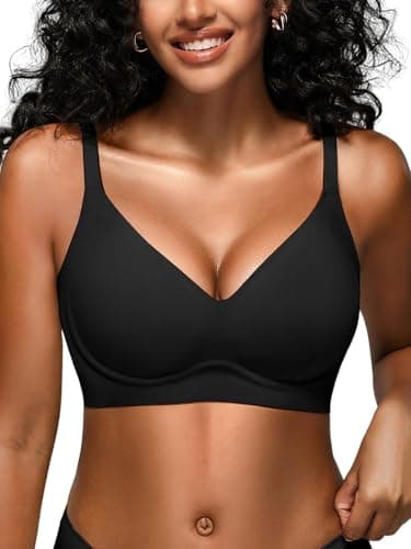 Wireless Jelly Bras for Women No Underwire - Seamless Padded T-Shirt Bralette with Support, Full Coverage Comfort Bra (XL, Black) - Image 1
