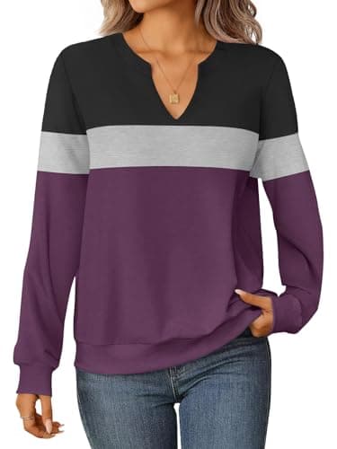 GKBK Womens Sweatshirts Long Sleeve Fall Tops Lightweight Color Block V Neck Cute Loose Casual Pullover - Image 1