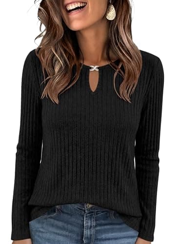 ANRABESS Women's Ribbed Knit Long Sleeve Tops,Black,XX-Large