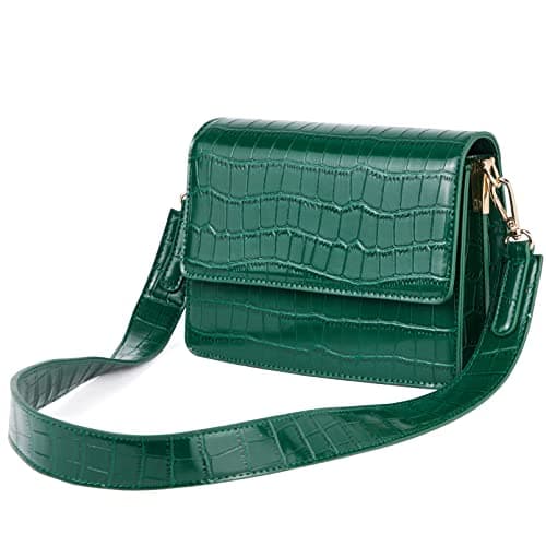 Telena Women's Crocodile Green Faux Leather Sling Handbag with Adjustable Strap, 7.87" x 2.36" x 5.9" - Image 1