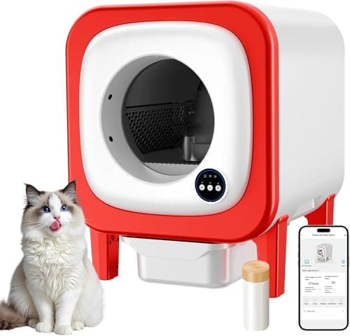petstarlet Self Cleaning Litter Box, Extra Large Automatic Cat Litter Box Self Cleaning for Multiple Cats, App Control, Safety Protection, Ultra-Quiet,Includes Trash Bags,Red - Image 1