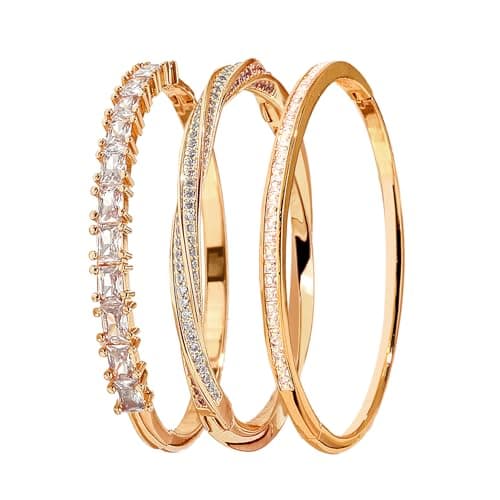 3 Pack 18K Gold Plated Bangles Bracelet Set for Women, Dainty Vintage Trendy Fashion Jewelry, Ideal Gift for Birthday Christmas Valentine's Day Mother's Day for Girlfriend Wife Mom Sister - Image 1