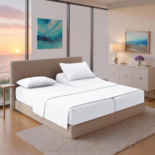 THREAD SPREAD 100% Egyptian Cotton Split King Sheets Sets for Adjustable Bed - Luxury 1200 Series Plush Collection Split Top King Sheets (5 PC, White), Soft, Cooling, 17" Deep Pocket Sheet Set - Image 1