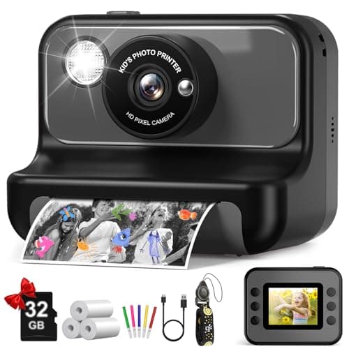 Kids Camera Instant Print, Christmas Birthday Gifts for Girls and Boys, Kids Camera 1080P HD Video Digital Camera, Toddler Toy for 3-12 Years Old, Black - Image 1