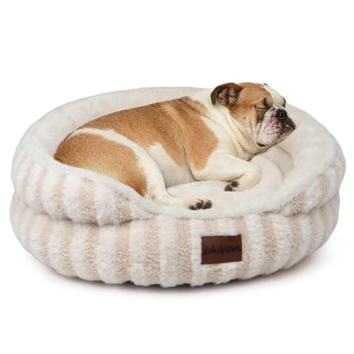 ZAKAPAWS Cat Bed Puppy Bed - Washable Round Cat Beds for Indoor Cats, Soft Corduroy Fleece Pet Bed for Kitten and Samll Dog with Removable Double Sided Inner Cousion, 26", Beige