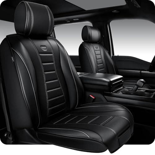 CAR PASS Nappa Leather Seat Covers 2, Waterproof Universal FIT Piping Leather Car seat Covers Front Seats, 3D Foam Front Seat Cover for Cars,SUV,Trucks Airbag Compatible Luxury&Comfort&Durable Black - Image 1