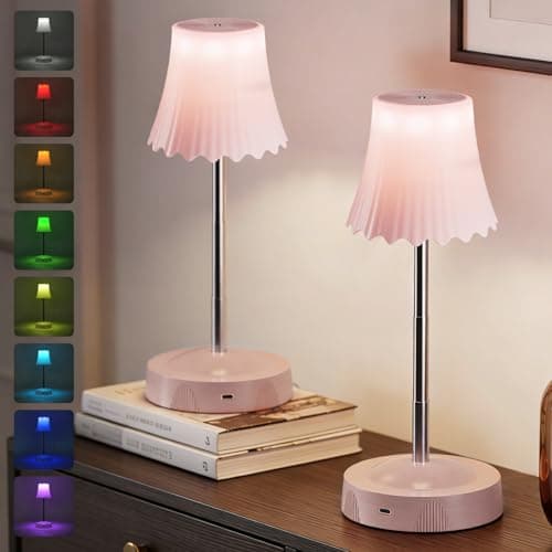 DEXULESA 2 Pack Rechargeable Table Lamp, LED Cordless Table Lamp with 3 Color Temperatures & Stepless Dimming, 7 RGB Colors Battery Operated Portable Table Light for Living Room, Bedroom (Pink) - Image 1