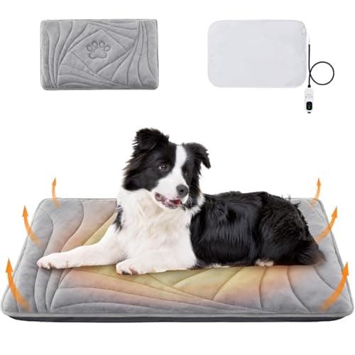 Petrendy Large Dog Heating Pad with Washable Cover, Soft Plush Pet Heating Pad with 9 Adjustable Temperature, Timer, Chew-Resistant Cord, Waterproof Electric Heated Pet Bed Mat for Dogs and Multi-Cats - Image 1
