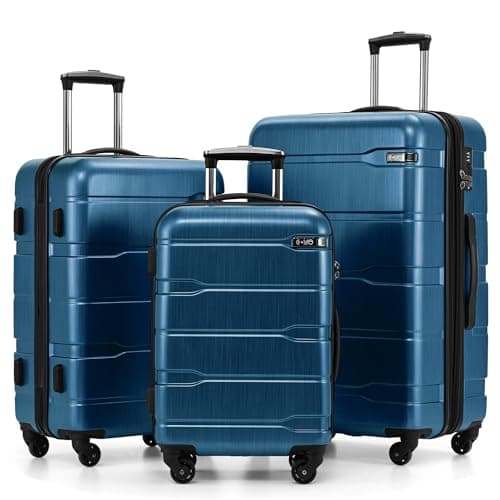 Coolife Luggage Set 3 Piece Hardside PC+ABS Suitcase with TSA Lock, Expandable Large Checked Luggage, Lightweight Rolling Carry On with Spinner Wheels(20/24/28 Inch, Caribbean Blue) - Image 1