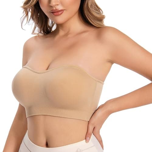 DD DEMOISELLE 1 Pack Women's Summer Bra, Sports Bras Tube Top Bandeau Bras, Off Shoulder Strapless Padded Bra, Beige-Next-Gen Non-Removable Padding,XL - Image 1