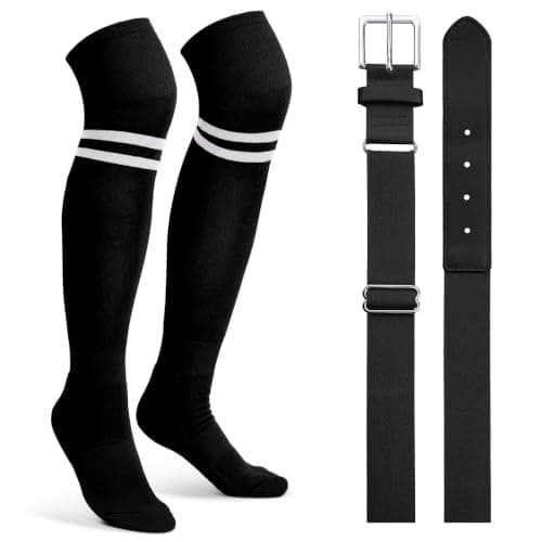 XZQTIVE Baseball Belt & Over the Knee Socks Combo Set Multi Colors Elastic Belt Non-Slip Socks for Toddler Youth Adult - Image 1