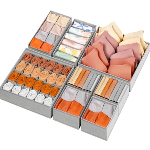 Drawer Organizer Clothes, 8 Pack Dresser Organizer Bins for Baby Clothes, Underwear Sock, Fabric Closet Organization and Storage Dividers for Nursery Bedroom (48 Compartments, Grey) - Image 1