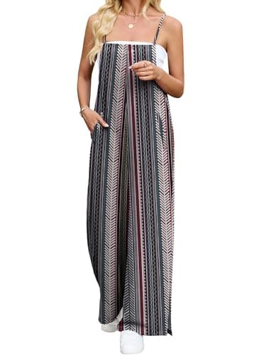 Heymoments Overalls Jumpsuits Rompers for Women Floral Print Large Casual Maternity Summer Comfy Ladies Loose Fit Dressy Wide Leg One Piece Sleeveless Grils Long Bib Baggy Pants with Pockets - Image 1