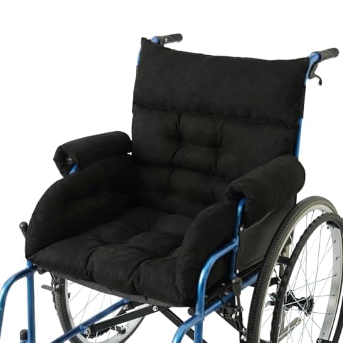 Wheelchair Seat Cushion with Integrated 11 Inch Short Armrest Pads, Comfort & Pressure Relief, All-in-One Support Coccyx & Back Insert (Black)