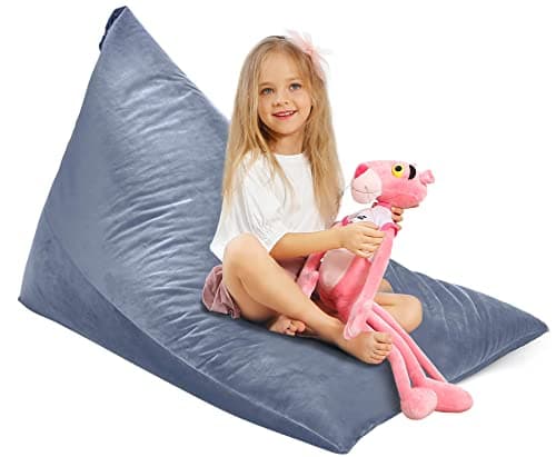 Aubliss Stuffed Animal Storage Bean Bag Chairs Cover, 50"x 35" Extra Large Velvet Bean Bags Chair for Kids & Adults, Ultra Soft Zipper Beanbag Toy Storage for Boys Girls - Grey - Image 1