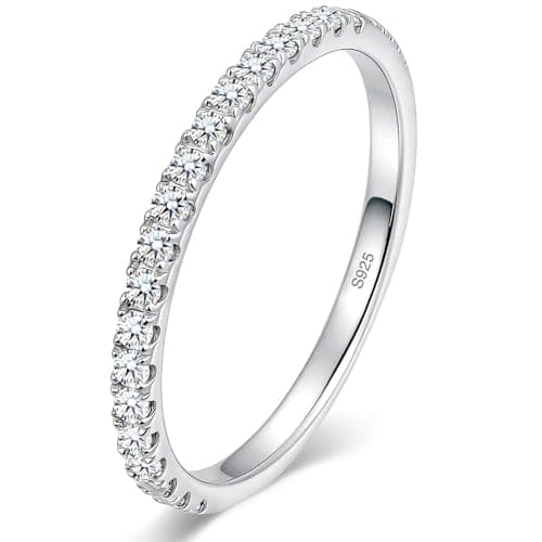 WES Lab Grown Diamond Wedding Bands - 925 Sterling Silver Hypoallergenic Half Eternity 1.5mm Total 0.3ct Round Stackable Lab Grown Diamond Engagement Rings for Women, Size 11 - Image 1